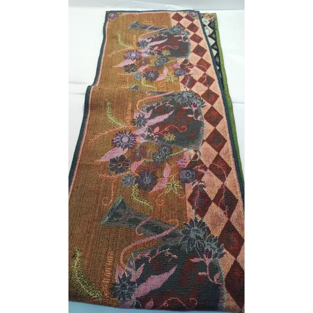 watering can‎ vintage tapestry table runner blue floral 13 x 70